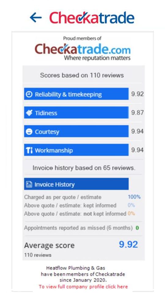 Checkatrade information for Heatflow Plumbing & Gas